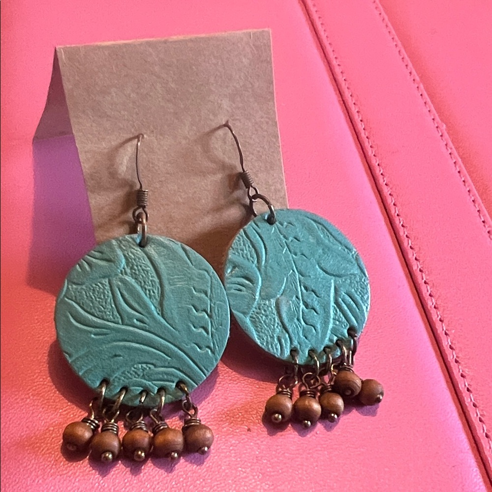 Hand Crafted Teal and Bronze Earrings